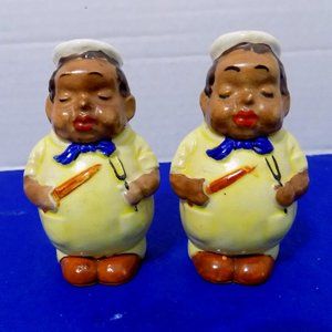 Vintage Black American Kids Bakers Cooks Chefs Salt and Pepper Shakers